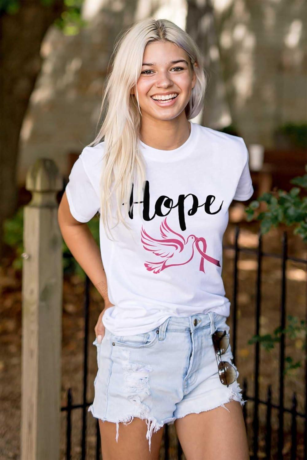 imageBreast Cancer Awareness Hope Dove Womens Graphic T Shirt TeesWhite
