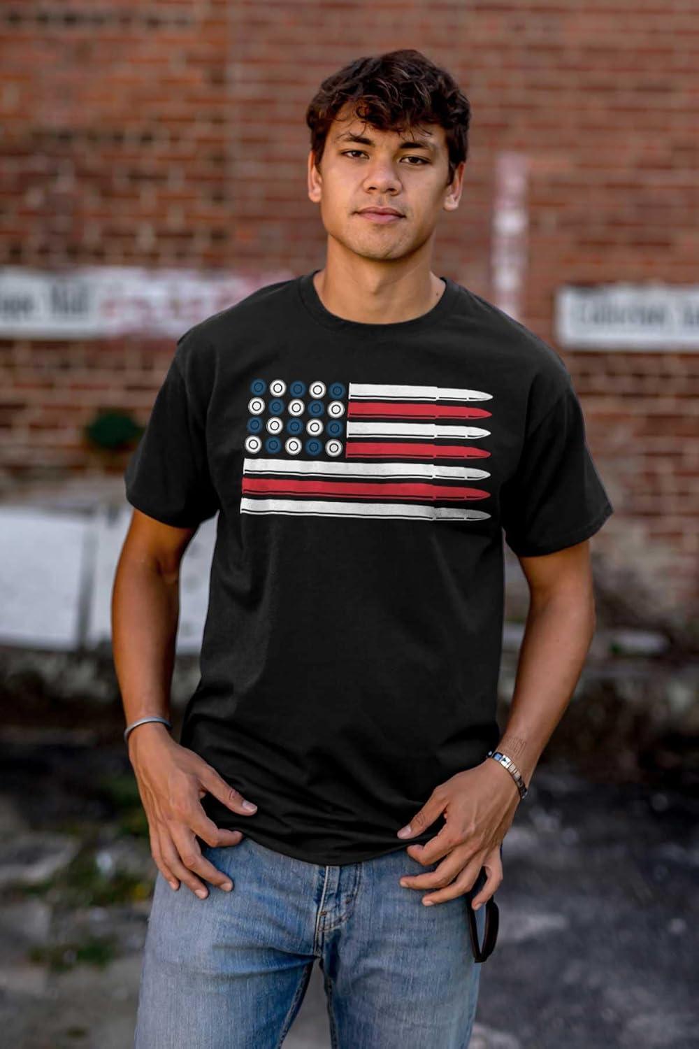 imageBrisco Brands Ammo Bullet 2nd Amendment Flag Graphic T Shirt Men or WomenBlack Usa Flag