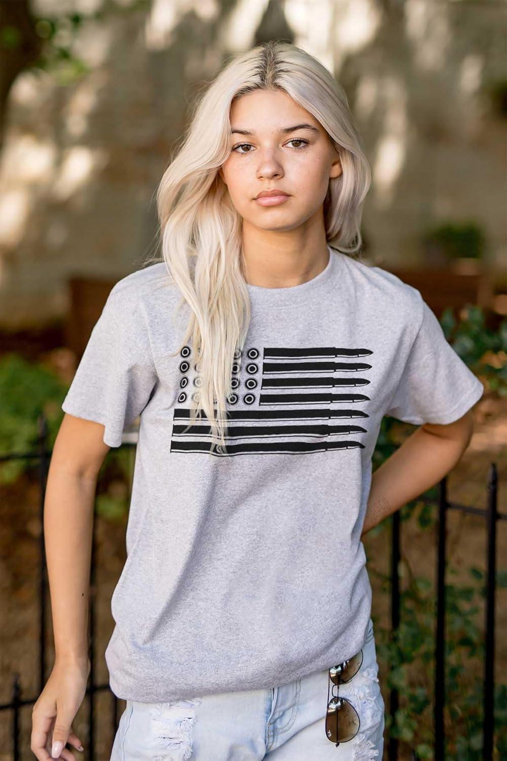 imageBrisco Brands Ammo Bullet 2nd Amendment Flag Graphic T Shirt Men or WomenSport Grey Black Flag