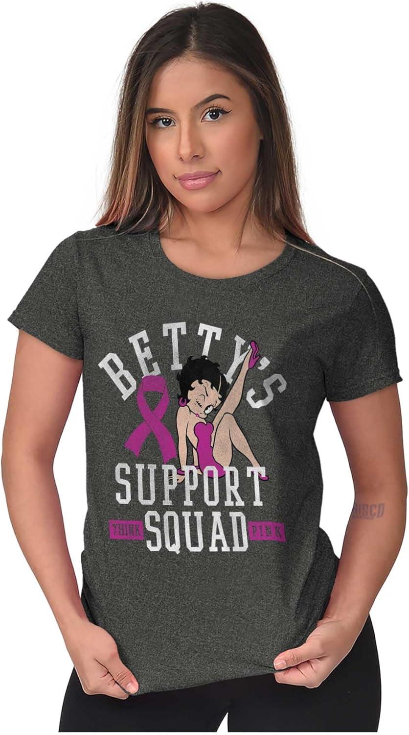 imageBrisco Brands Breast Cancer Bettys Support Squad Womens Slim Fit Graphic TeeDark Heather