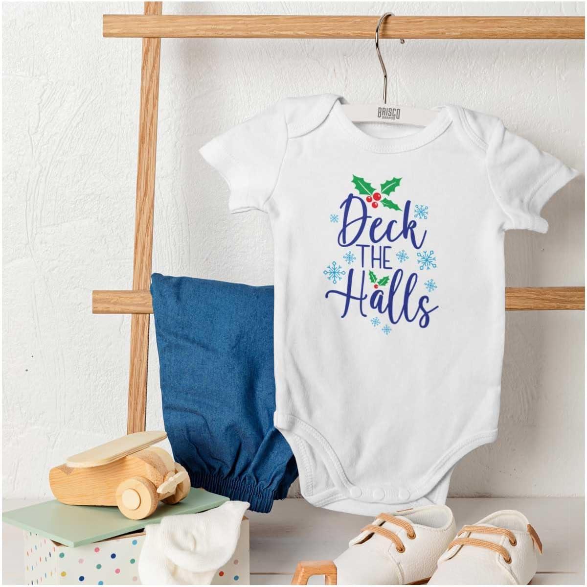 imageBrisco Brands Christmas Deck The Halls Snowflakes Baby Romper Boys or GirlsWhite