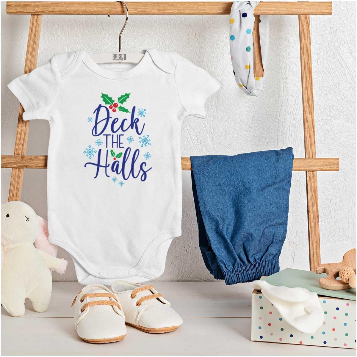 imageBrisco Brands Christmas Deck The Halls Snowflakes Baby Romper Boys or GirlsWhite