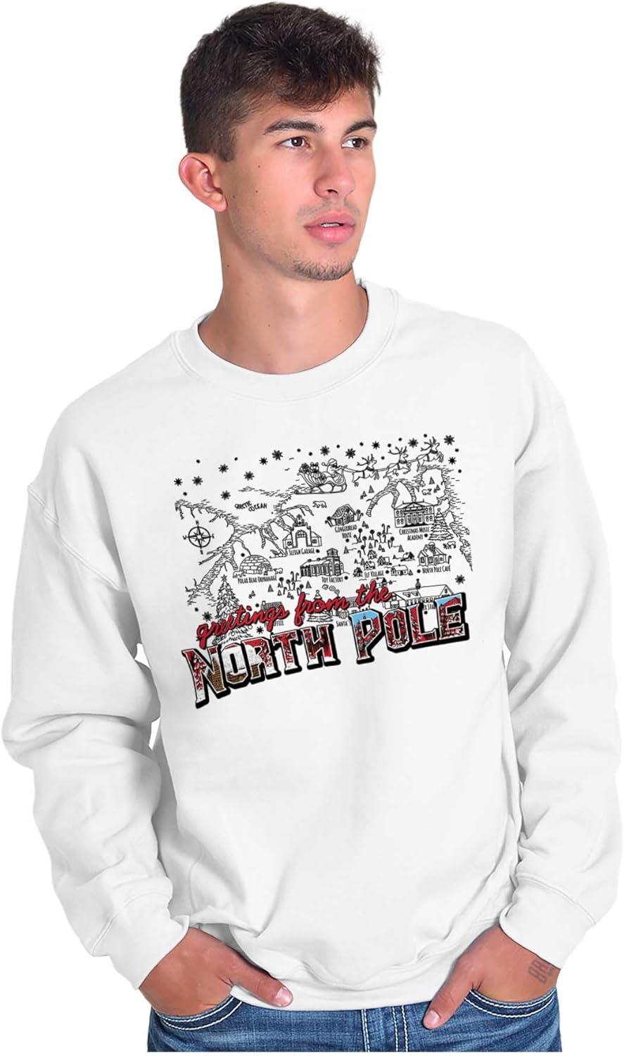 imageBrisco Brands Christmas Greetings From North Pole Sweatshirt for Men or WomenWhite