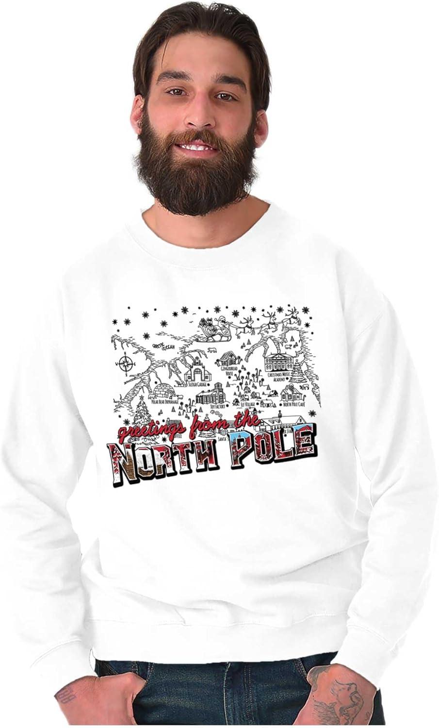 imageBrisco Brands Christmas Greetings From North Pole Sweatshirt for Men or WomenWhite