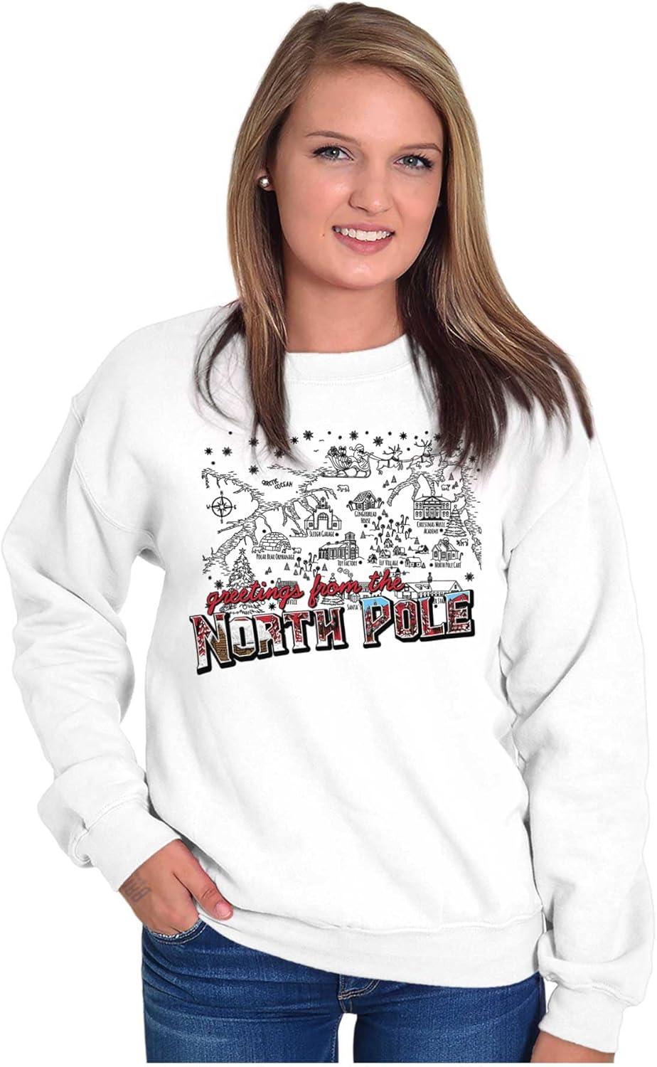 imageBrisco Brands Christmas Greetings From North Pole Sweatshirt for Men or WomenWhite