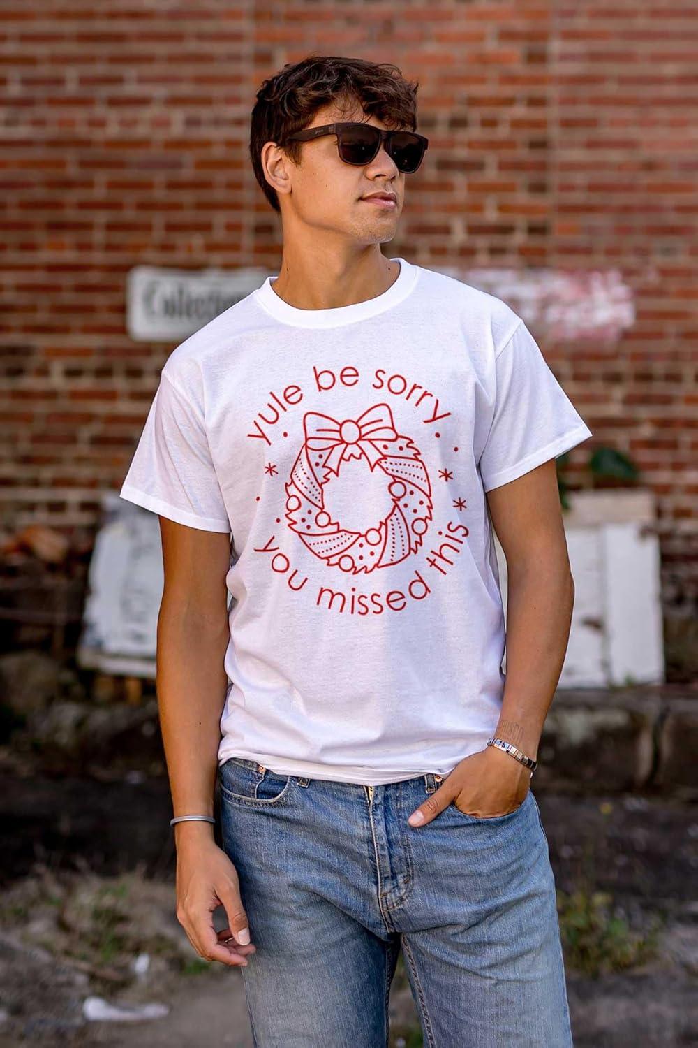 imageBrisco Brands Christmas Yule Be Sorry Wreath Graphic T Shirt Men or WomenWhite