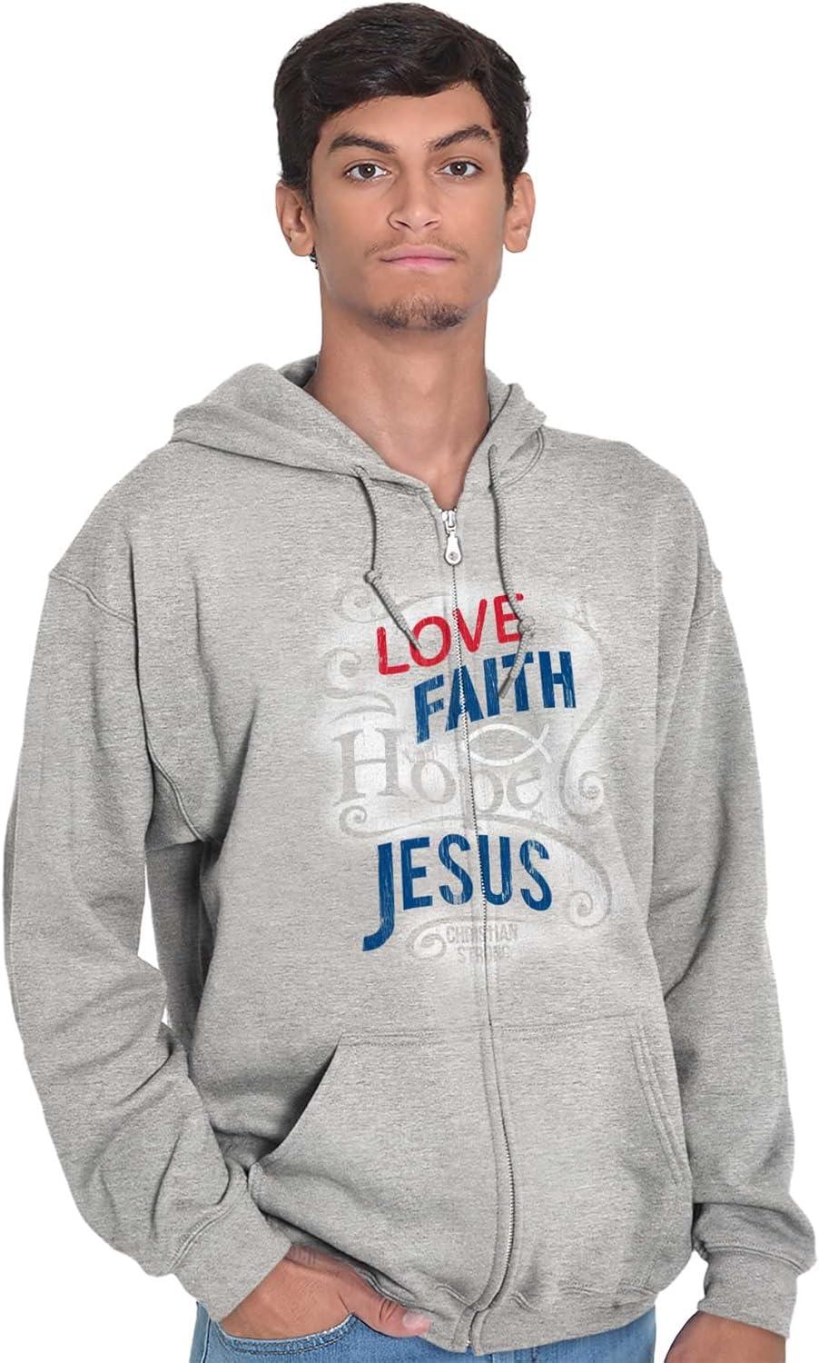 imageBrisco Brands Love Faith Hope Christian Belief Zip Up Hoodie Mens WomensSport Grey