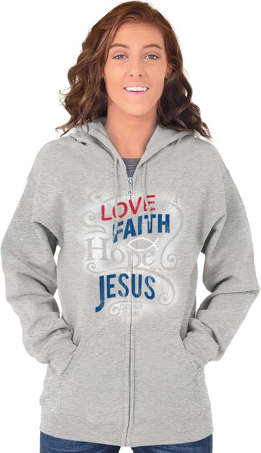 imageBrisco Brands Love Faith Hope Christian Belief Zip Up Hoodie Mens WomensSport Grey