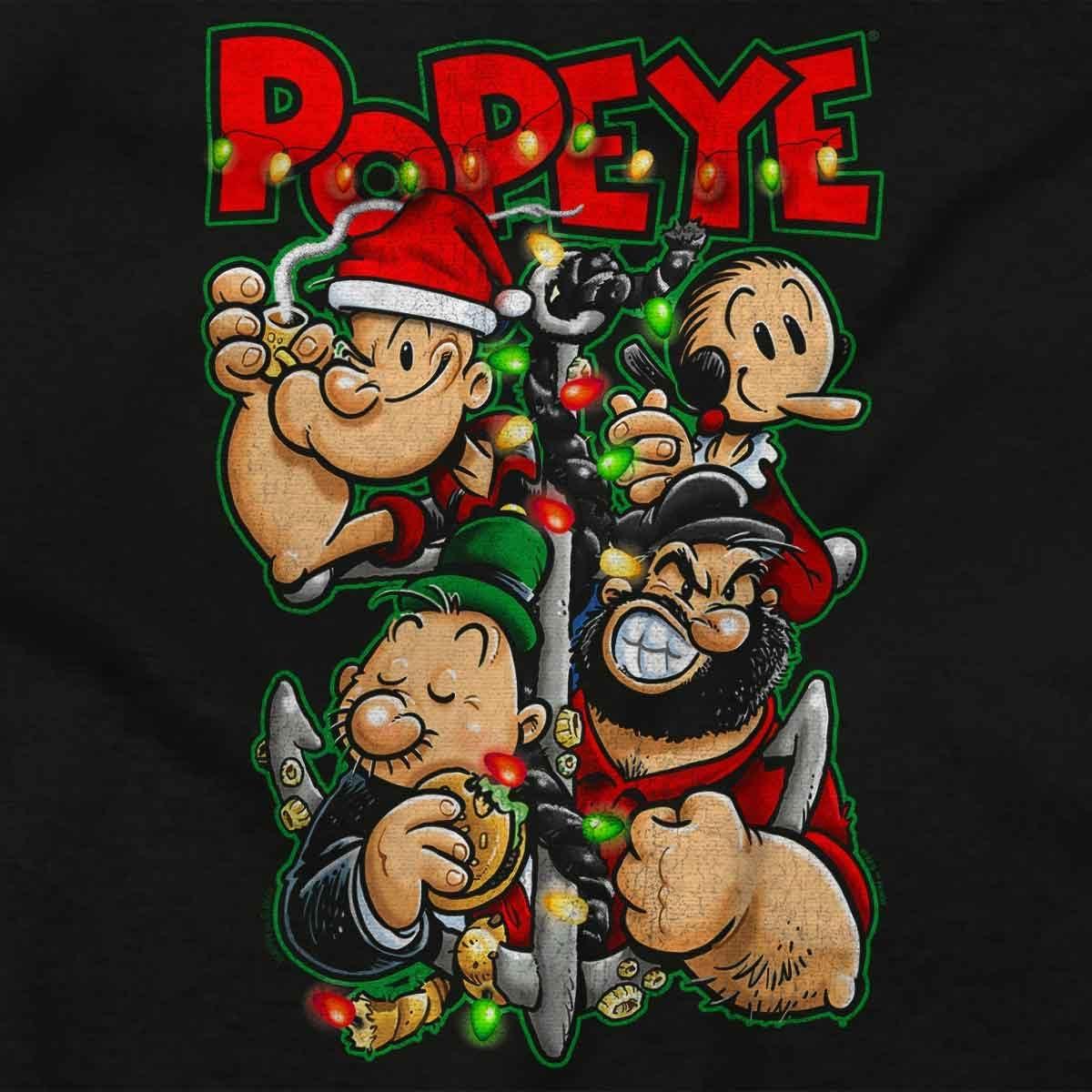 imageBrisco Brands Popeye Christmas Lights Crew Cartoon Baby Romper Boys or GirlsBlack