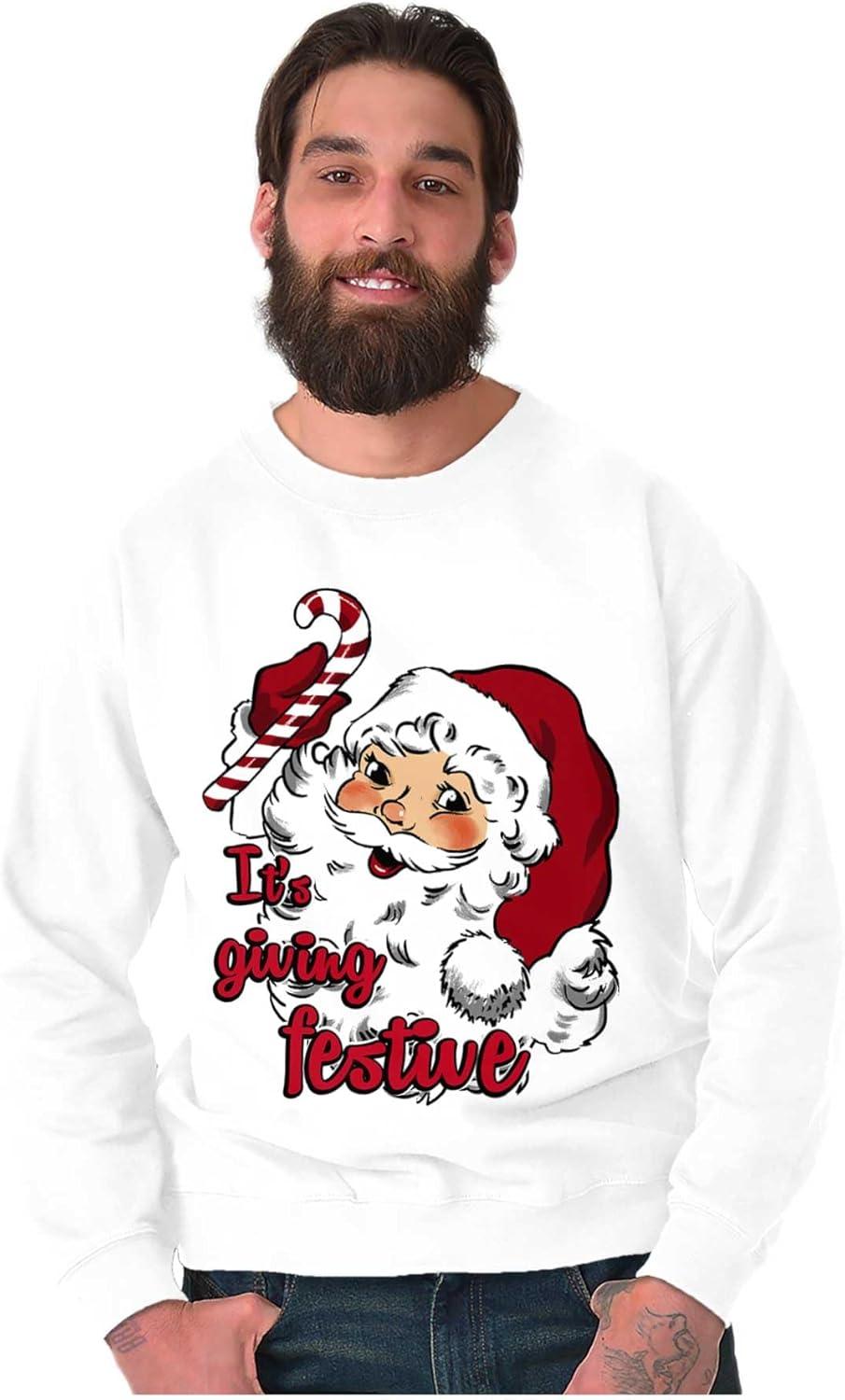 imageChristmas Santa Its Giving Festive Sweatshirt for Men or WomenWhite
