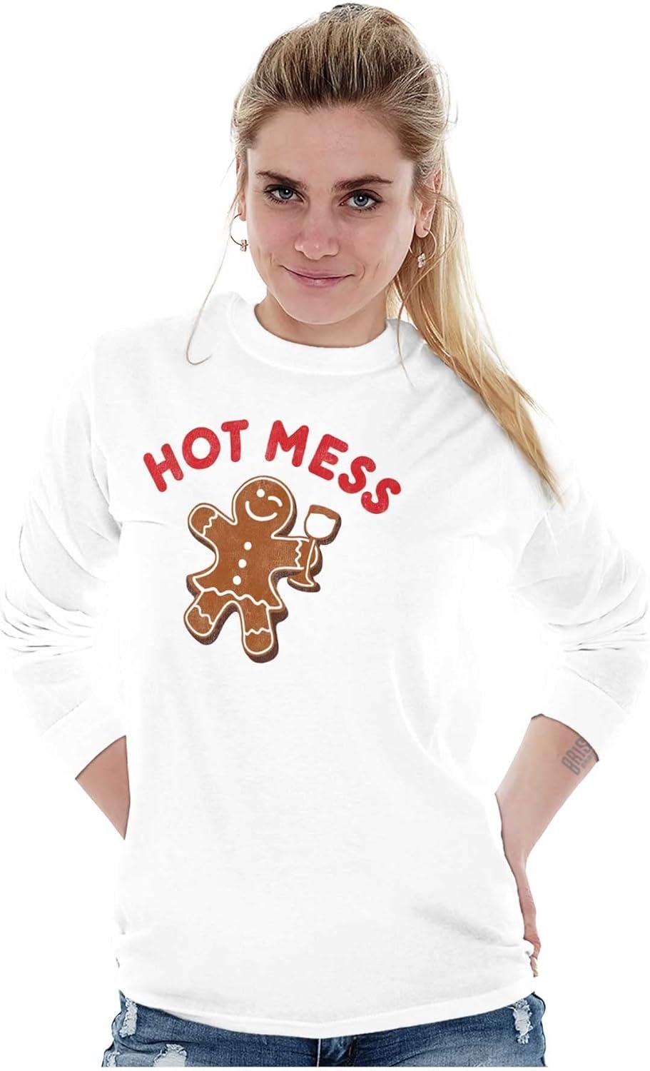 imageChristmas Wino Hot Mess Gingerbread Womens Long Sleeve T ShirtWhite