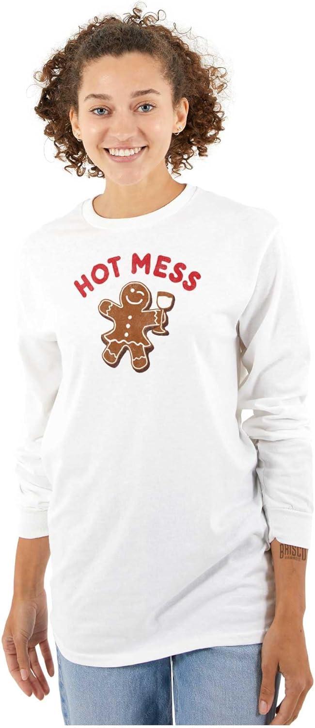 imageChristmas Wino Hot Mess Gingerbread Womens Long Sleeve T ShirtWhite