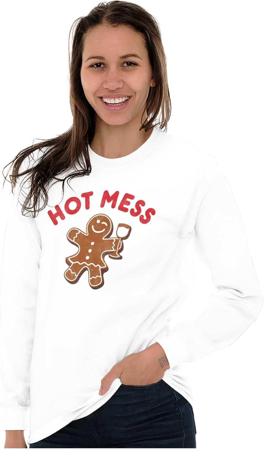imageChristmas Wino Hot Mess Gingerbread Womens Long Sleeve T ShirtWhite