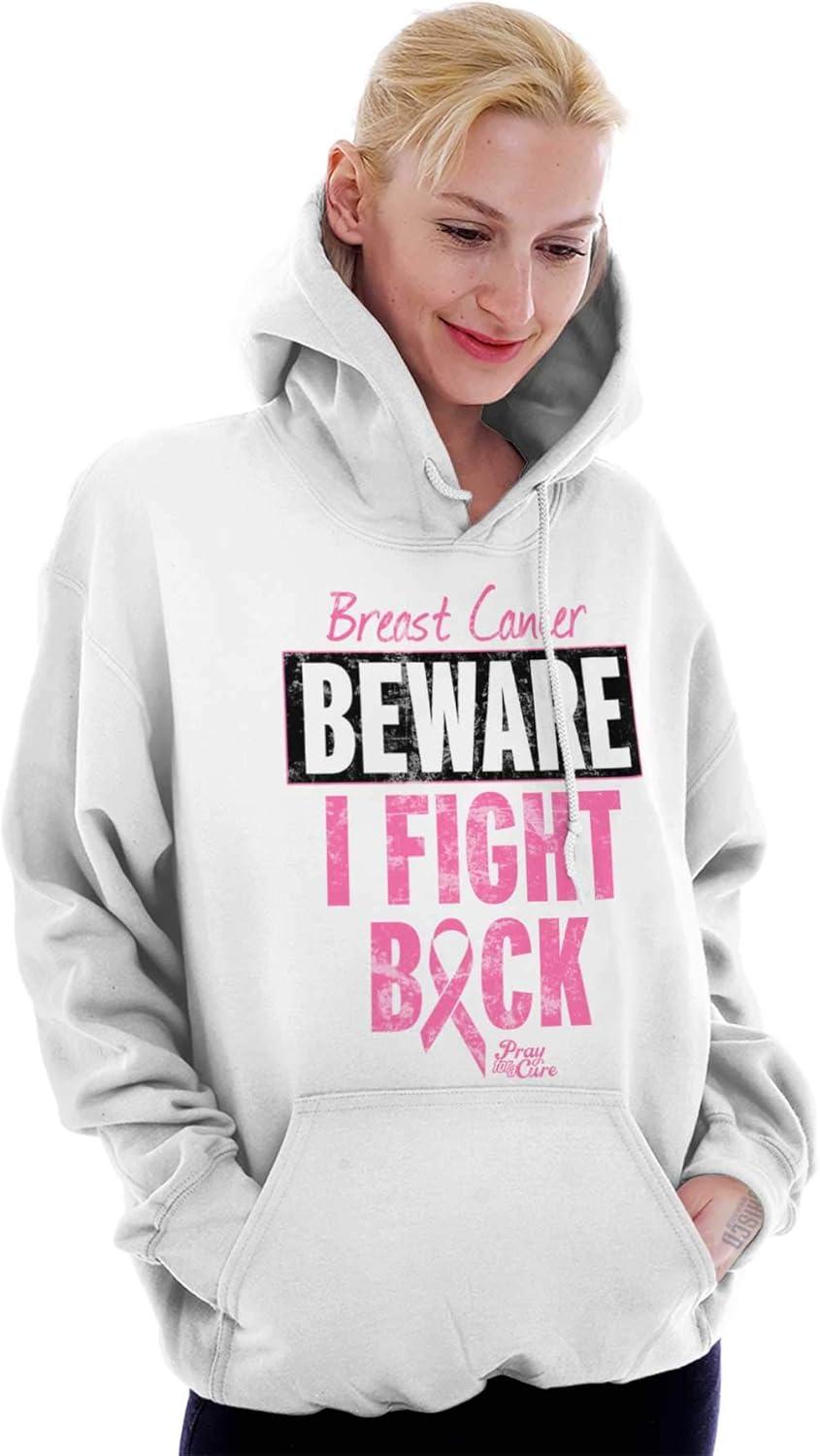imageClassic Teaze Beware Fight Back Breast Cancer Pink Hoodie Sweatshirt WomenWhite