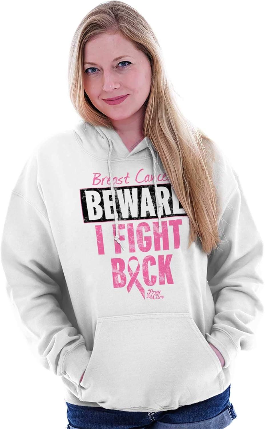 imageClassic Teaze Beware Fight Back Breast Cancer Pink Hoodie Sweatshirt WomenWhite