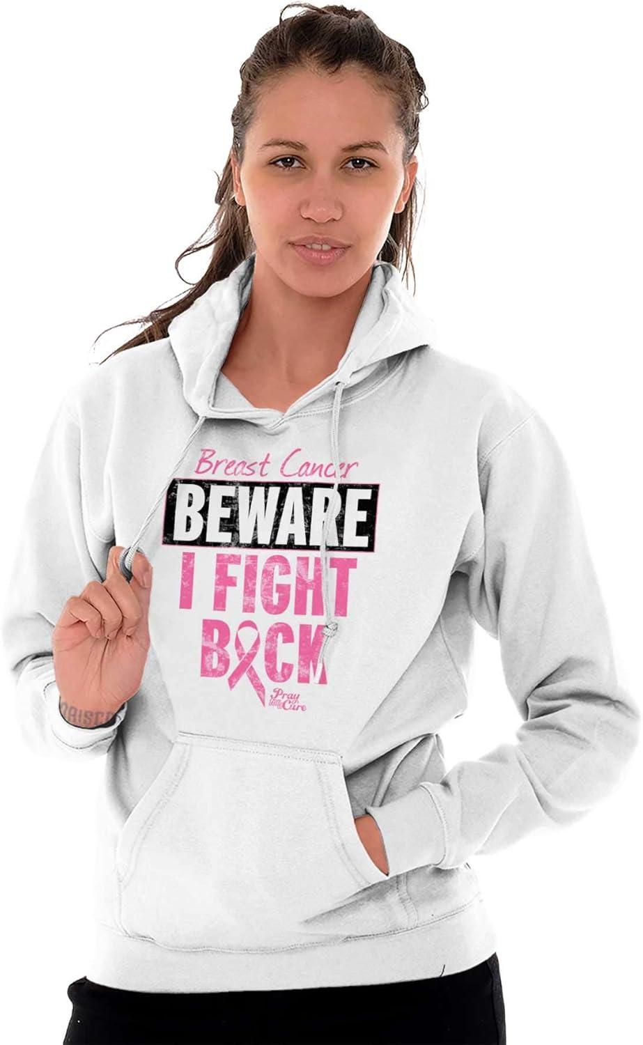 imageClassic Teaze Beware Fight Back Breast Cancer Pink Hoodie Sweatshirt WomenWhite