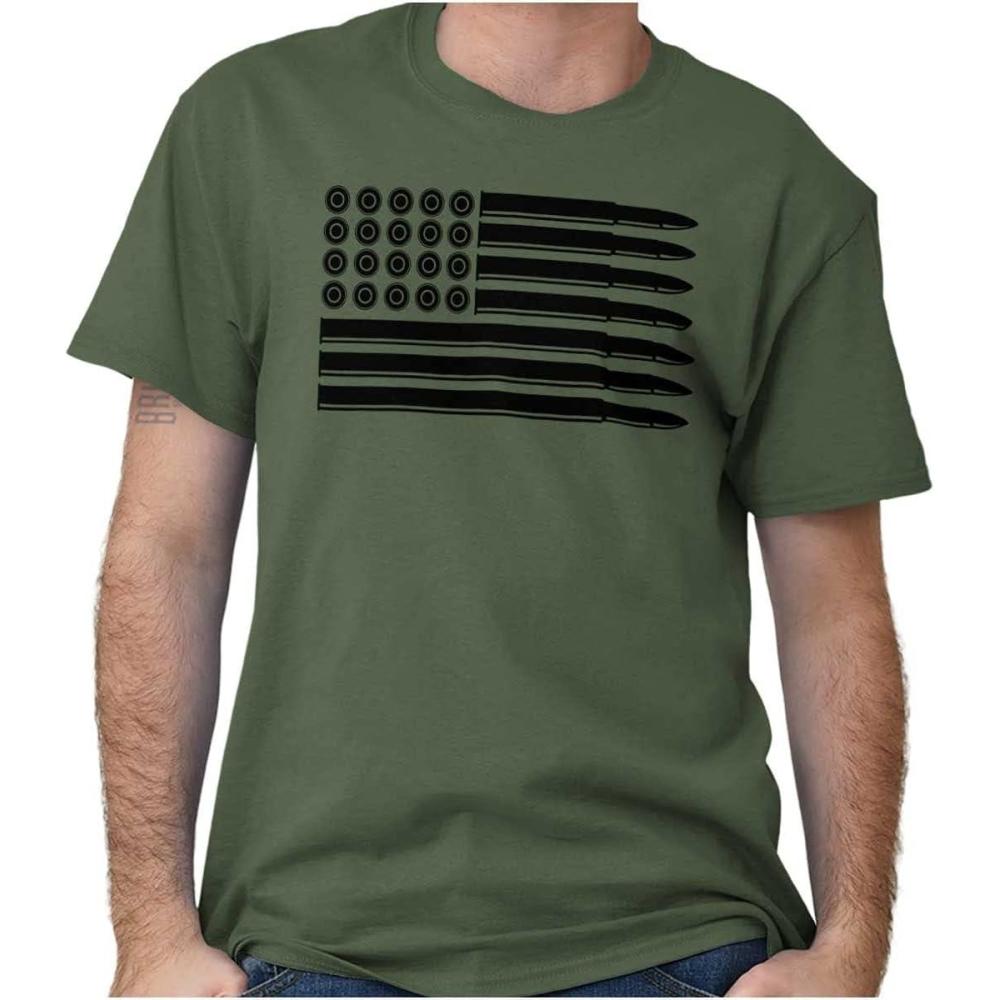 imageBrisco Brands Ammo Bullet 2nd Amendment Flag Graphic T Shirt Men or WomenMilitary Green Black Flag