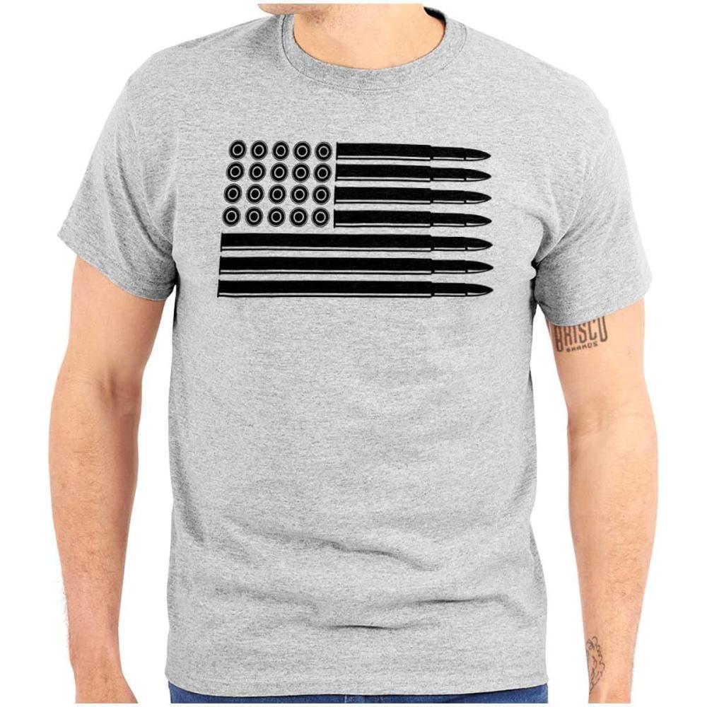 imageBrisco Brands Ammo Bullet 2nd Amendment Flag Graphic T Shirt Men or WomenSport Grey Black Flag