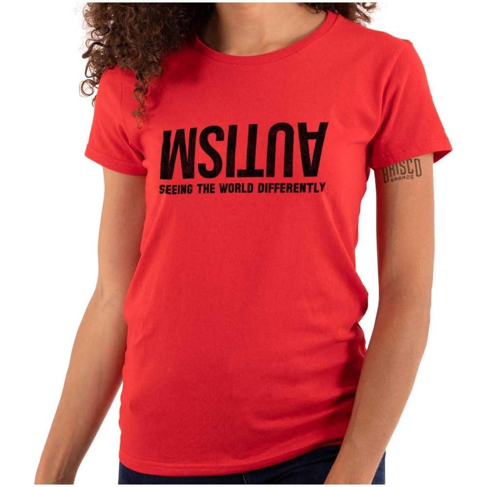 imageBrisco Brands Autism Seeing The World Differently Womens Slim Fit Graphic Tee Red