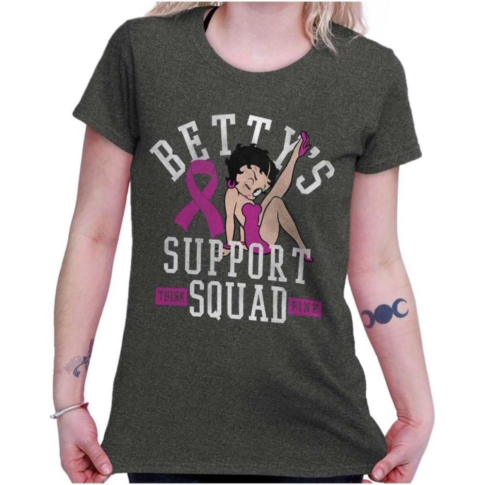 imageBrisco Brands Breast Cancer Bettys Support Squad Womens Slim Fit Graphic TeeDark Heather
