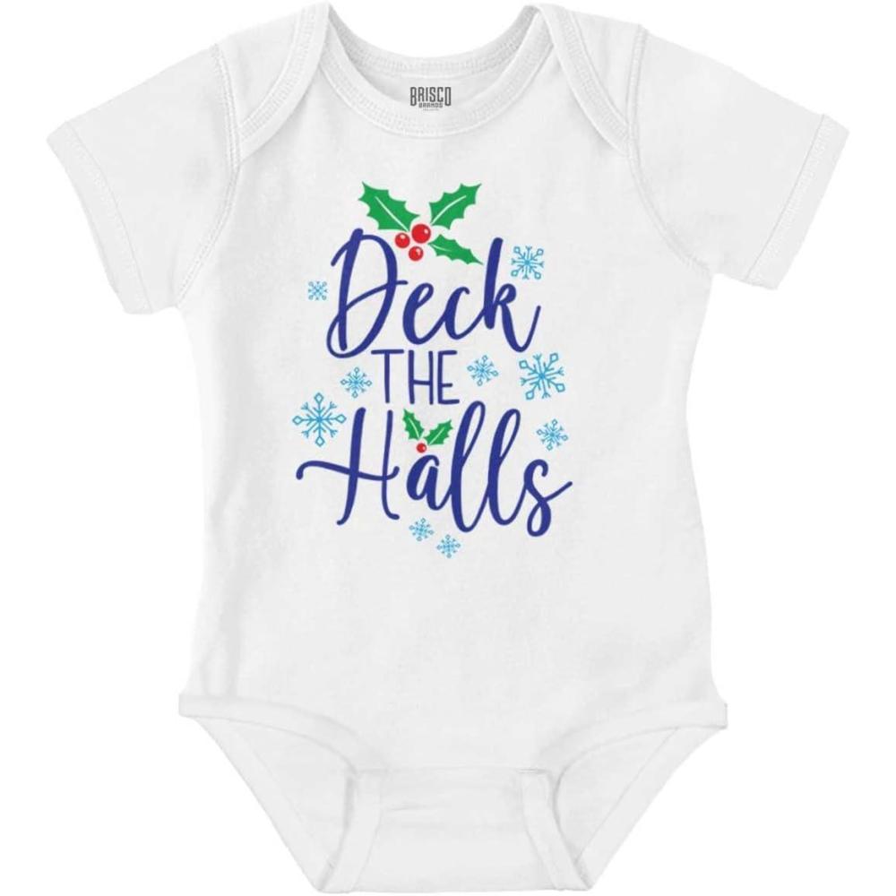 imageBrisco Brands Christmas Deck The Halls Snowflakes Baby Romper Boys or GirlsWhite