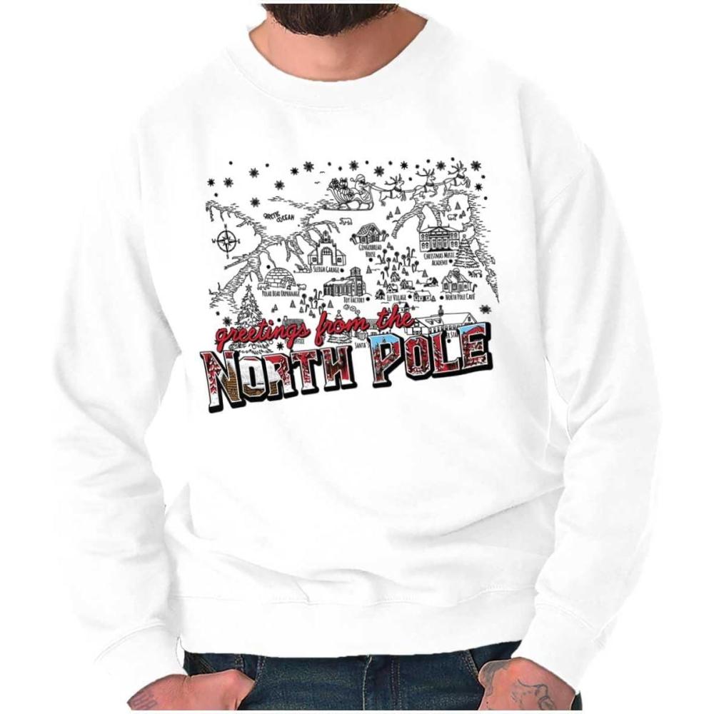 imageBrisco Brands Christmas Greetings From North Pole Sweatshirt for Men or WomenWhite