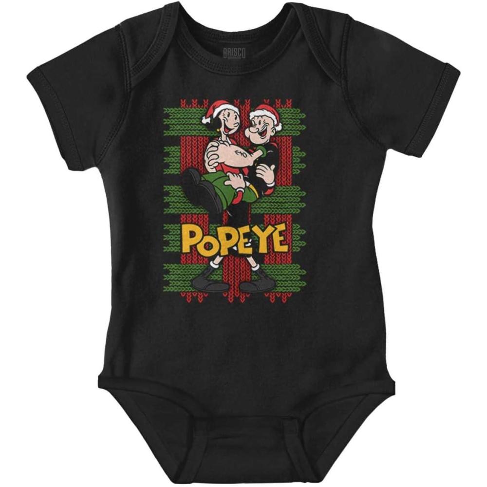 imageBrisco Brands Popeye Olive Oyl Ugly Christmas Baby Romper Boys or GirlsBlack