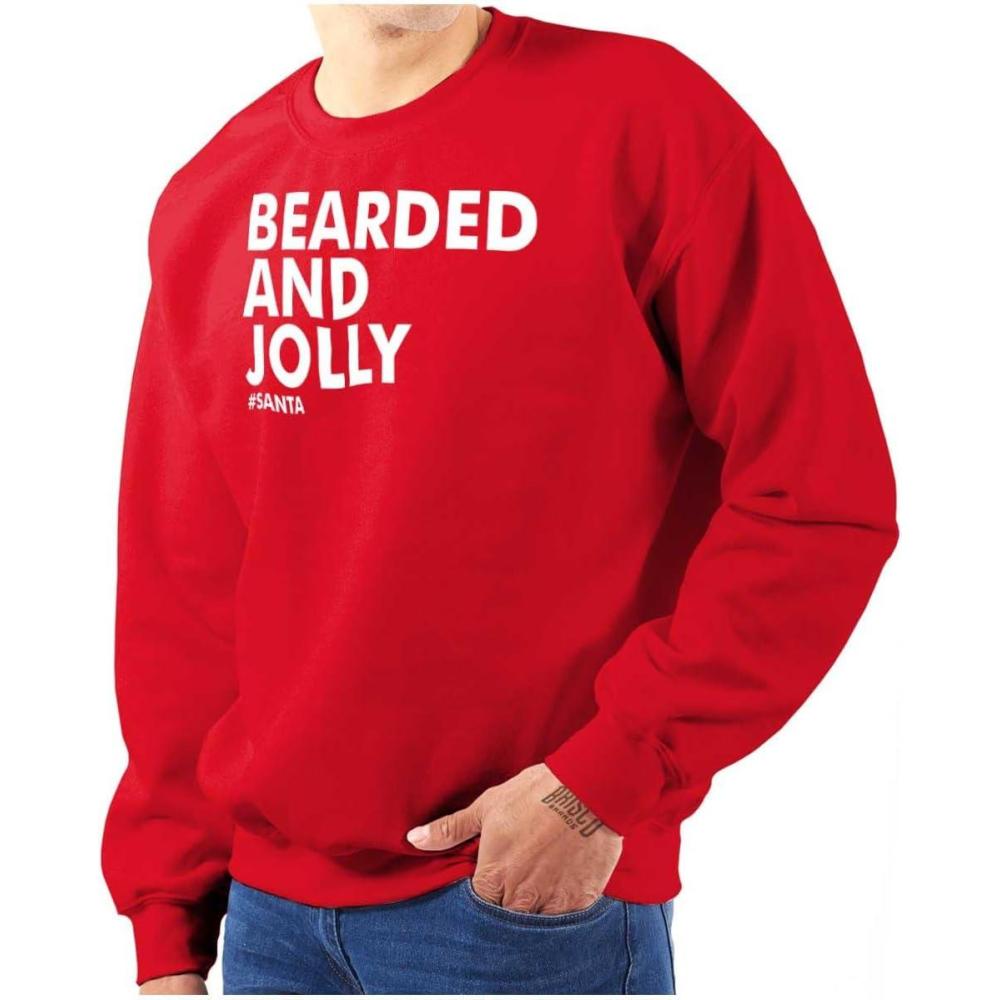 imageBrisco Brands Xmas Bearded and Jolly Hashtag Santa Mens Crewneck SweatshirtRed