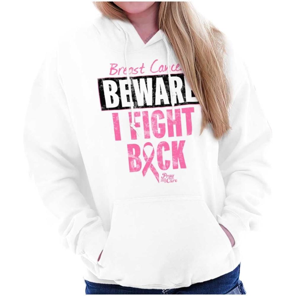 imageClassic Teaze Beware Fight Back Breast Cancer Pink Hoodie Sweatshirt WomenWhite
