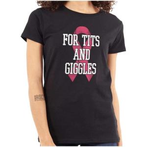 Breast Cancer Awareness Funny Ribbon Womens Slim Fit Graphic Tee(Black)