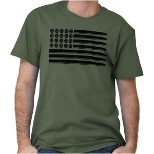 Brisco Brands Ammo Bullet 2nd Amendment Flag Graphic T Shirt Men or Women(Military Green – Black Flag)