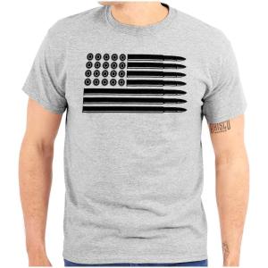 Brisco Brands Ammo Bullet 2nd Amendment Flag Graphic T Shirt Men or Women(Sport Grey – Black Flag)