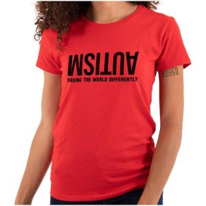 Brisco Brands Autism Seeing The World Differently Womens Slim Fit Graphic Tee Red