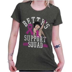 Brisco Brands Breast Cancer Betty’s Support Squad Womens Slim Fit Graphic Tee(Dark Heather)