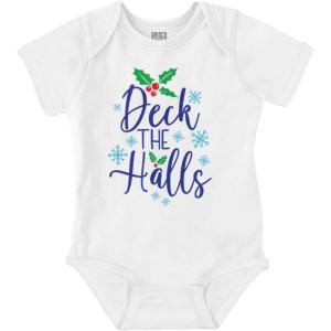 Brisco Brands Christmas Deck The Halls Snowflakes Baby Romper Boys or Girls(White)