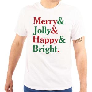 Brisco Brands Christmas Merry Jolly Happy Bright Graphic T Shirt Men or Women(White)