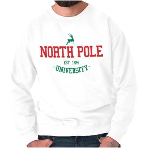 Brisco Brands Christmas North Pole University Sweatshirt for Men or Women(White)