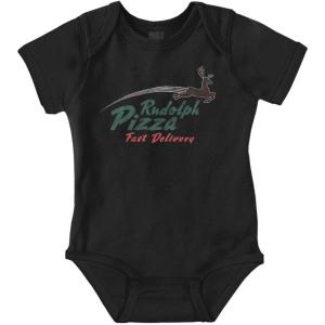 Brisco Brands Christmas Rudolph Pizza Delivery Baby Romper Boys or Girls(Black)
