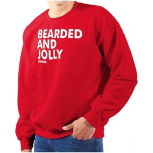 Brisco Brands Xmas Bearded and Jolly Hashtag Santa Men’s Crewneck Sweatshirt(Red)