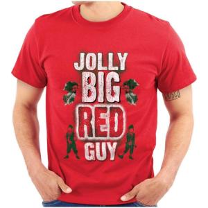 Christmas Jolly Big Red Guy Elves Mens Graphic T Shirt Tees(Red)
