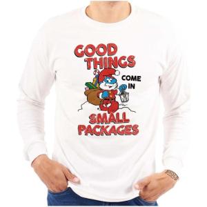 Santa Papa Smurf Long Sleeve Tshirt Men Women(White)