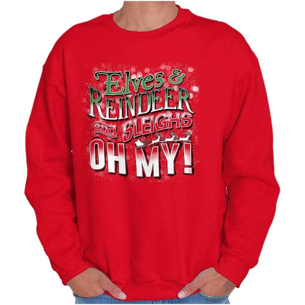 imageBrisco Brands Xmas Elves Reindeer Sleighs Oh My Sweatshirt for Men or WomenRed