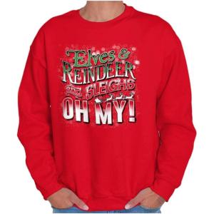 Brisco Brands Xmas Elves Reindeer Sleighs Oh My Sweatshirt for Men or Women(Red)