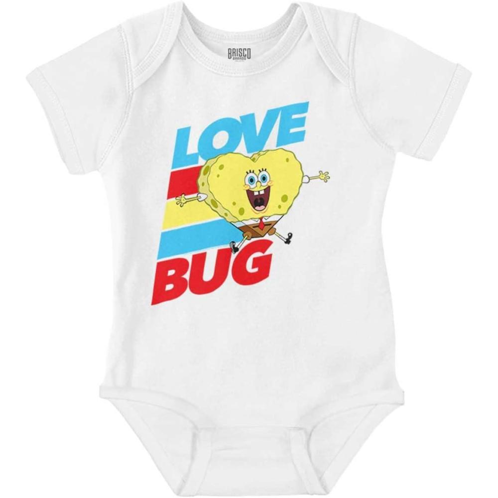 imageBrisco Brands SpongeBob Cartoon Heart Love Bug Baby Romper Boys or GirlsWhite