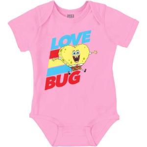 Brisco Brands SpongeBob Cartoon Heart Love Bug Baby Romper Boys or Girls(Pink)