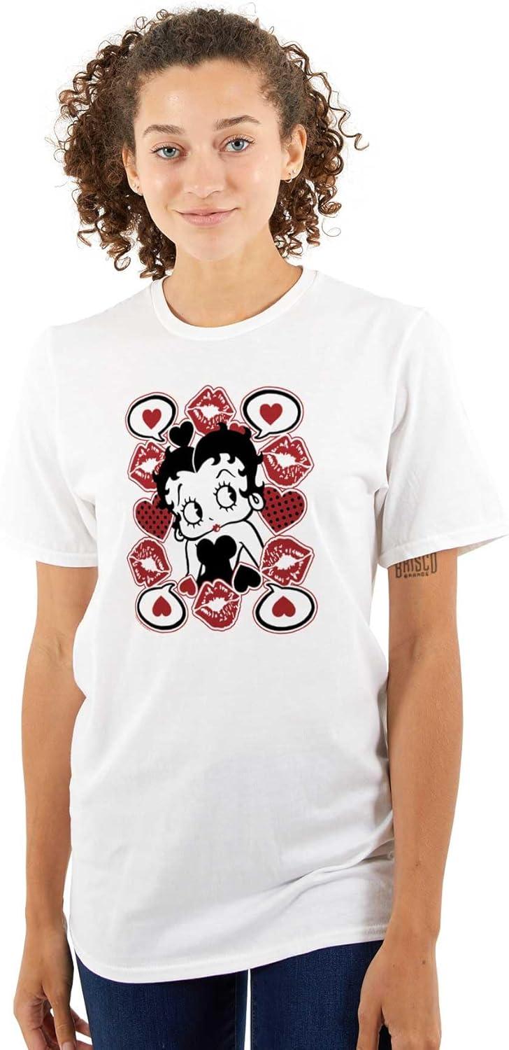 imageBetty Boop Cartoon Hearts and Kisses Womens Graphic T Shirt TeesWhite