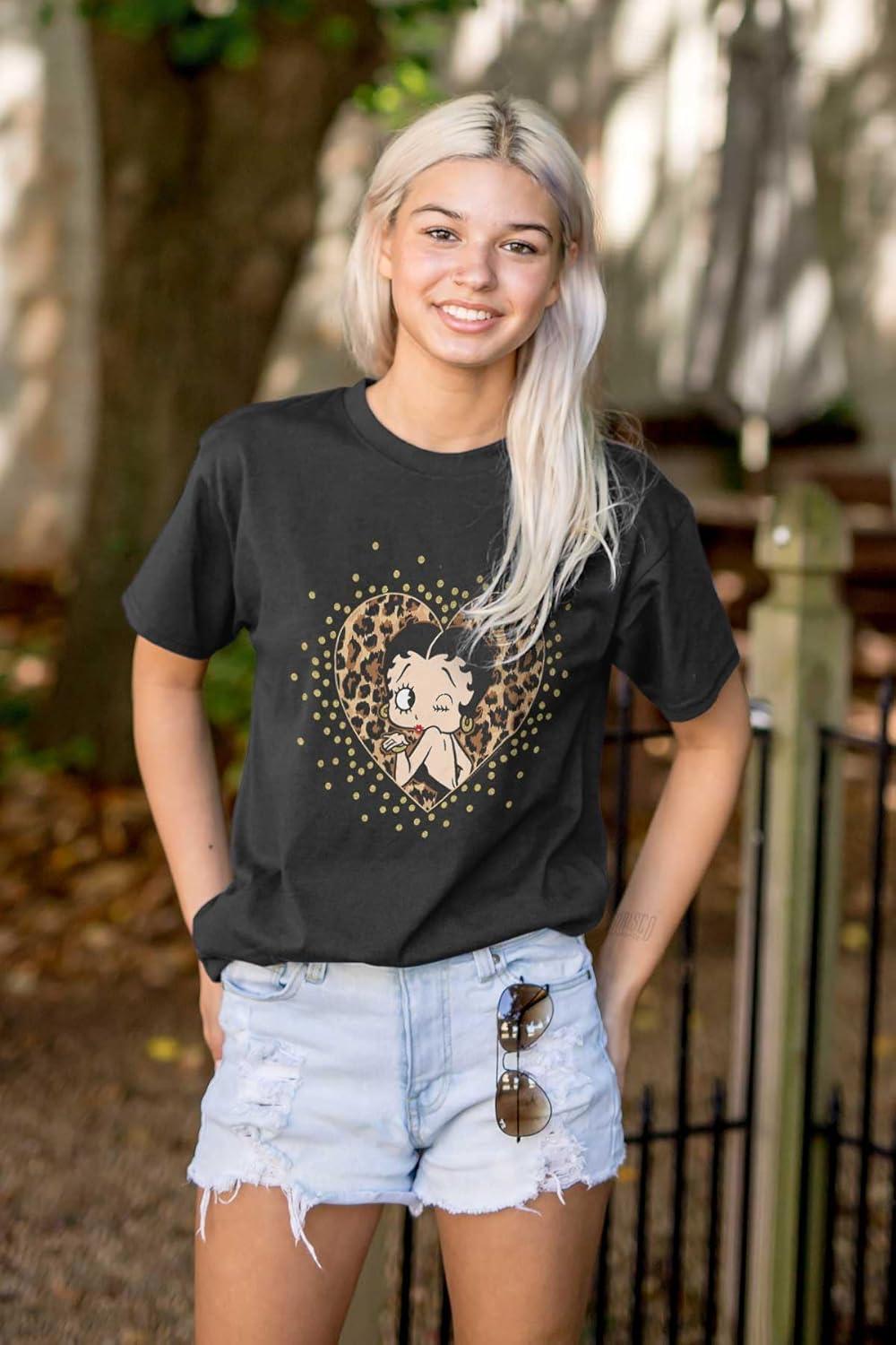 imageBetty Boop Cheetah Print Heart Womens Graphic T Shirt TeesBlack