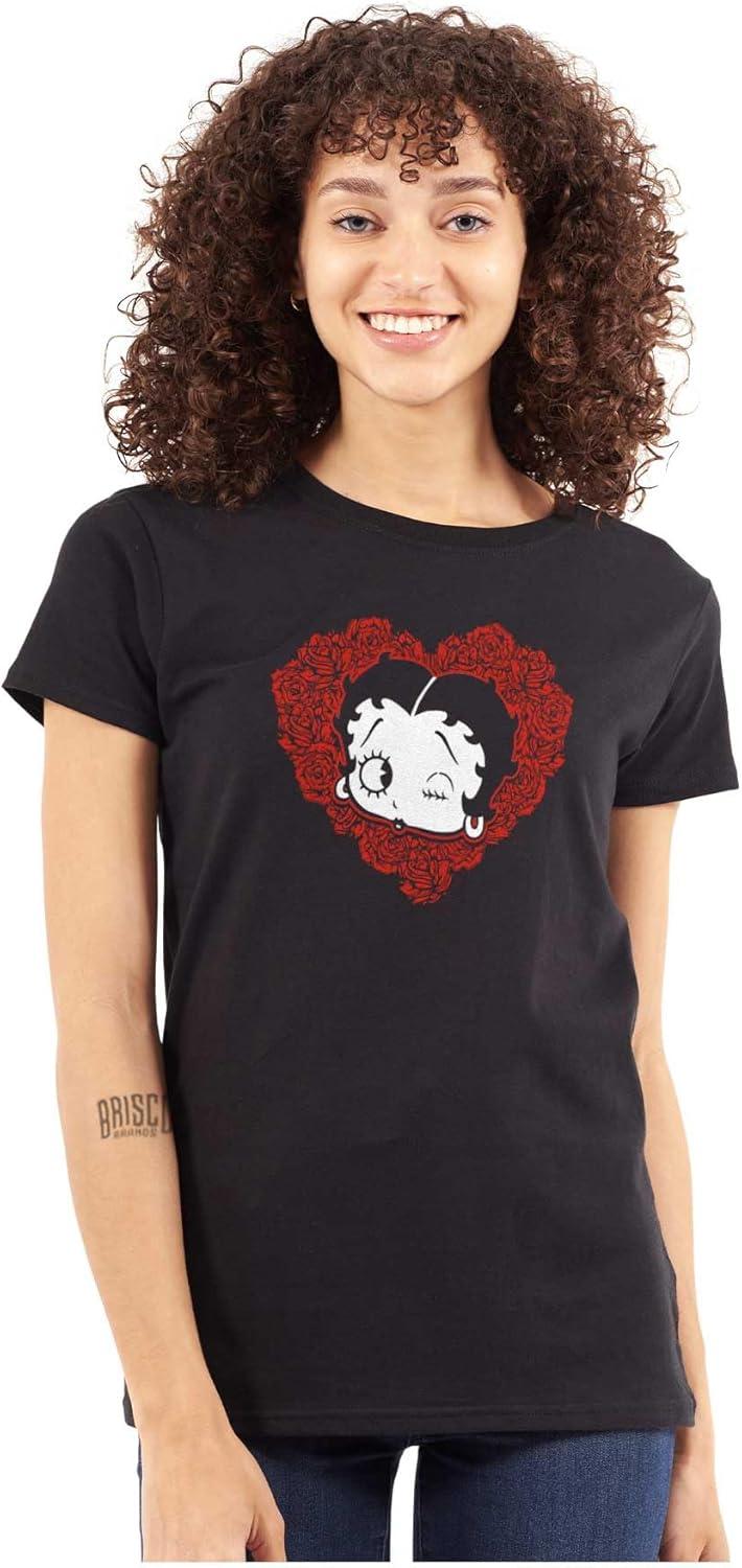 imageBetty Boop Heart Wink Blowing Kisses Womens Slim Fit Graphic TeeBlack