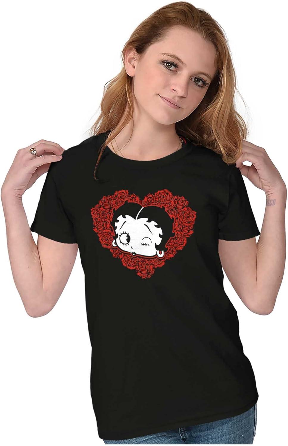 imageBetty Boop Heart Wink Blowing Kisses Womens Slim Fit Graphic TeeBlack