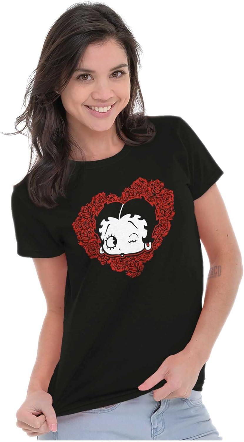 imageBetty Boop Heart Wink Blowing Kisses Womens Slim Fit Graphic TeeBlack